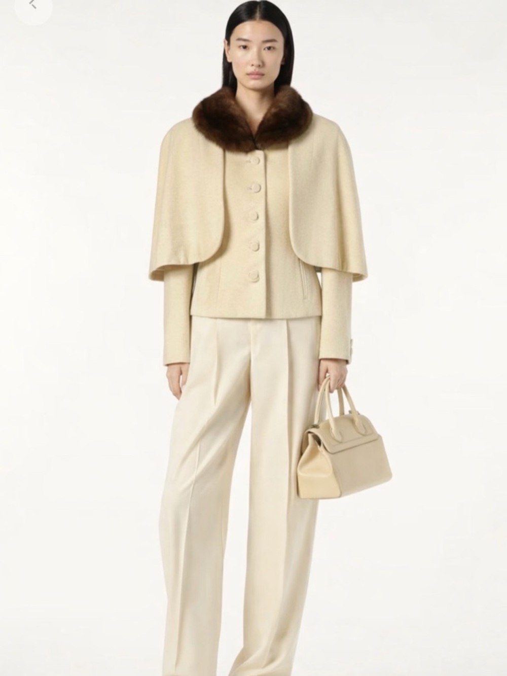 Blin Blin England Wool & Cashemre Cape Jacket Mink Collar
